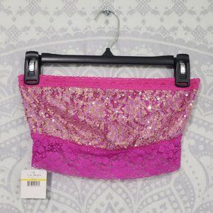 Nwt $38 Free People Intimately Bandeau Brami Bra Sequin Magenta Gold Sparkle M